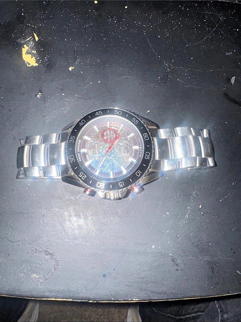 Michael Kors Jetmaster Automatic Chronograph Watch Silver & Black